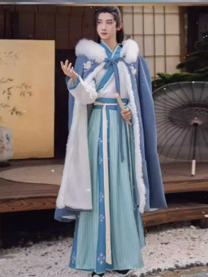 men's and women's ancient costume suit with large fur collar