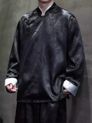 Men's Chinese style Hanfu tops with slanted collar and satin